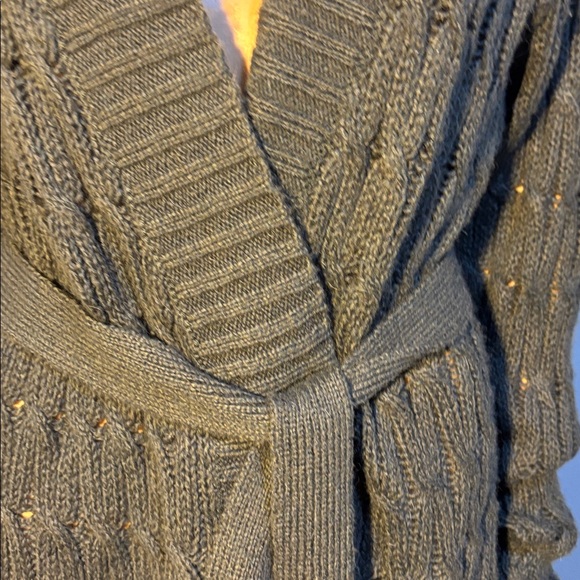 Old Navy Chunky Cable Knit Olive Green Midi Length Open Fly Cardigan - Picture 2 of 3